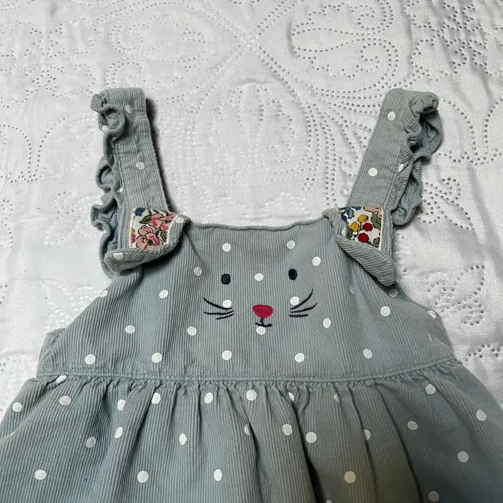 Baby Boden Corduroy Polka Dot Bunny Pinafore Dress Size 12-18 months